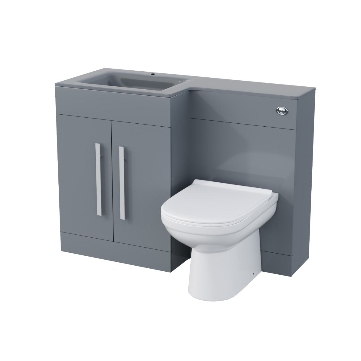 Aric LH 1100mm Flat Pack Vanity Basin Unit, WC Unit & Elso Back To Wall Toilet Grey