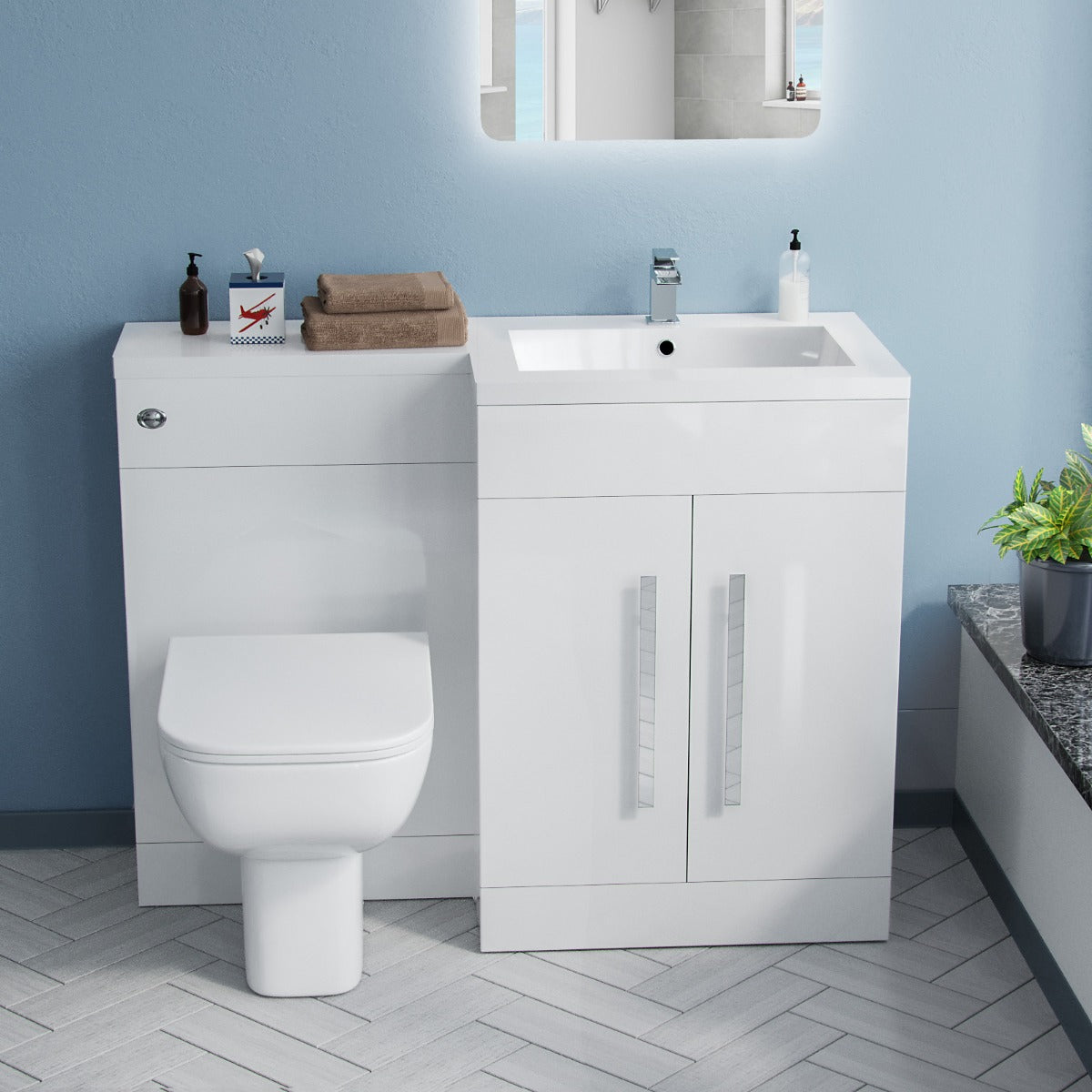 Aric RH 1100mm Flat Pack Vanity Basin Unit, WC Unit & Debra Back To Wall Toilet White