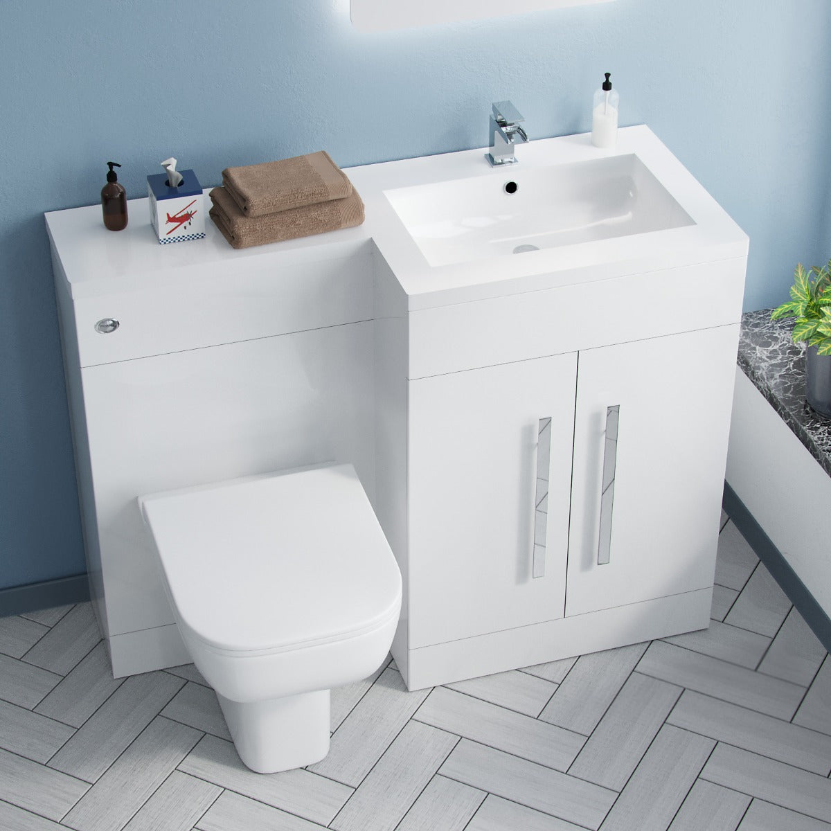 Aric RH 1100mm Flat Pack Vanity Basin Unit, WC Unit & Debra Back To Wall Toilet White