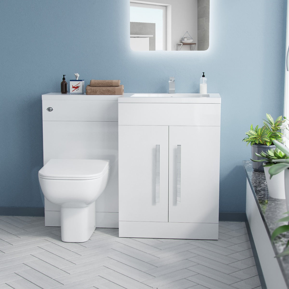Aric RH 1100mm Flat Pack Vanity Basin Unit, WC Unit & Debra Back To Wall Toilet White