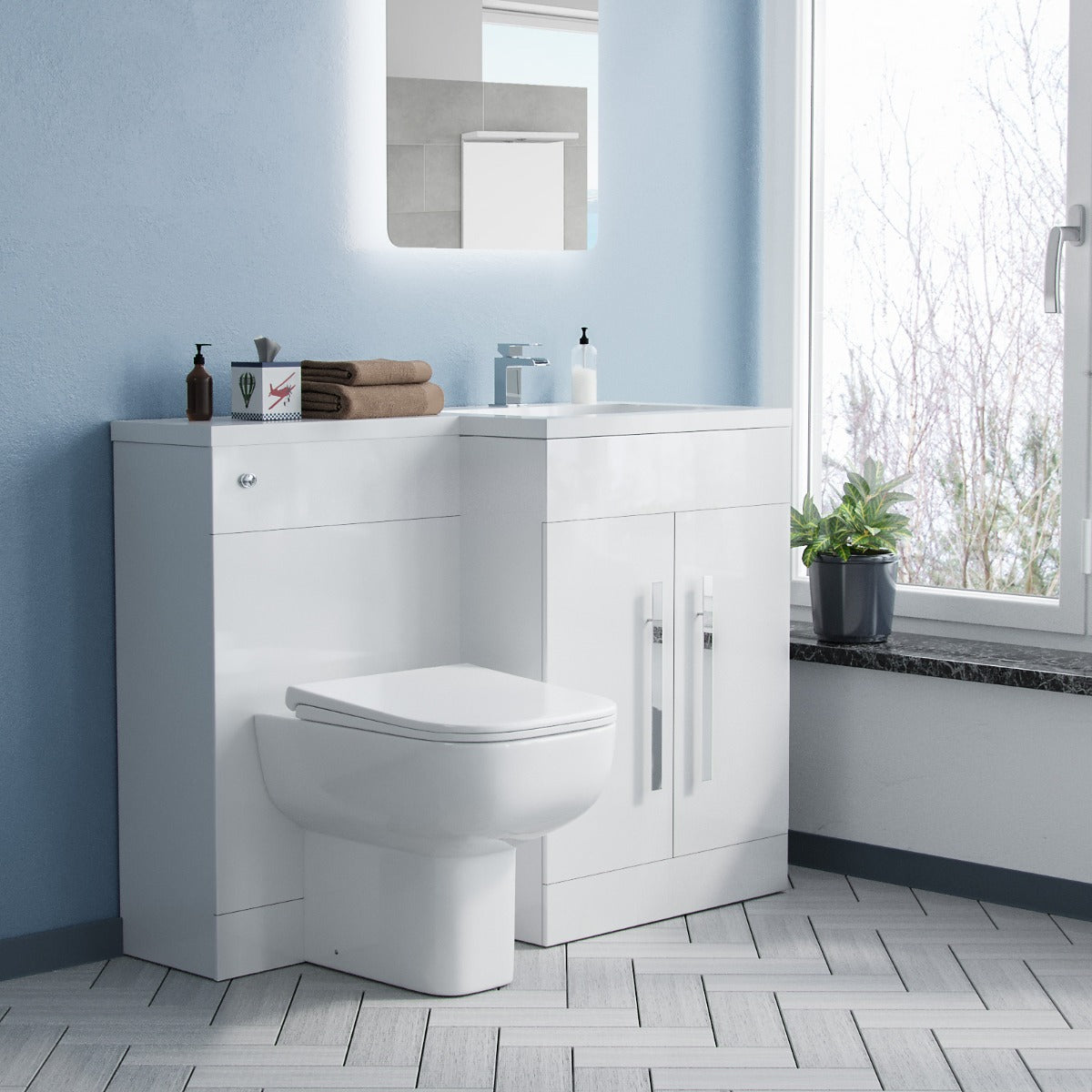 Aric RH 1100mm Flat Pack Vanity Basin Unit, WC Unit & Debra Back To Wall Toilet White