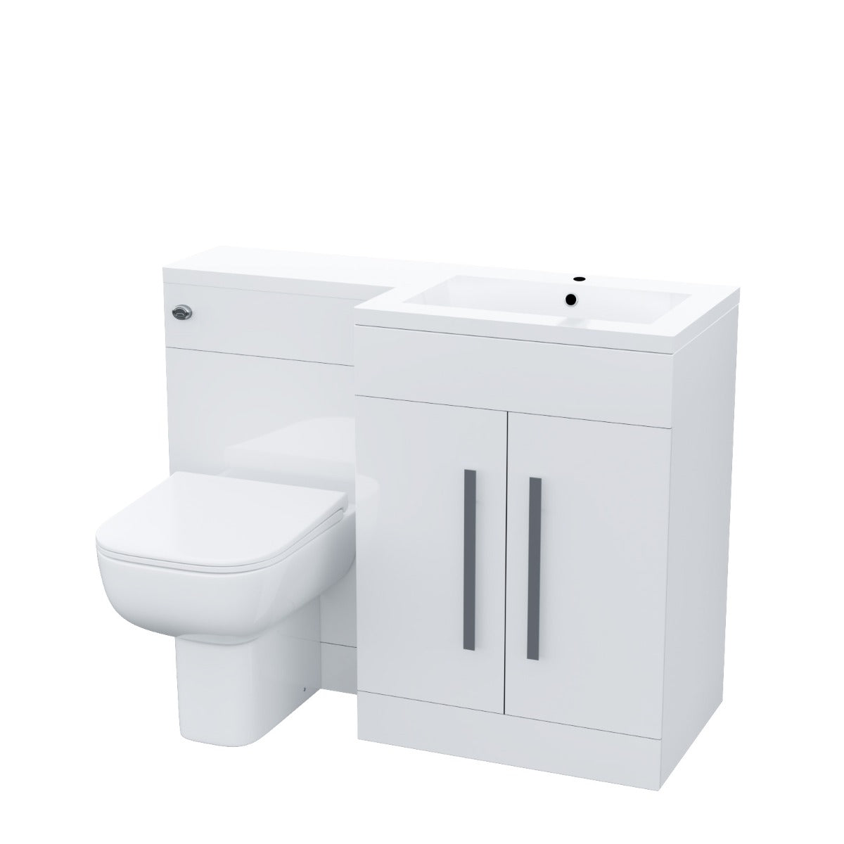 Aric RH 1100mm Flat Pack Vanity Basin Unit, WC Unit & Debra Back To Wall Toilet White