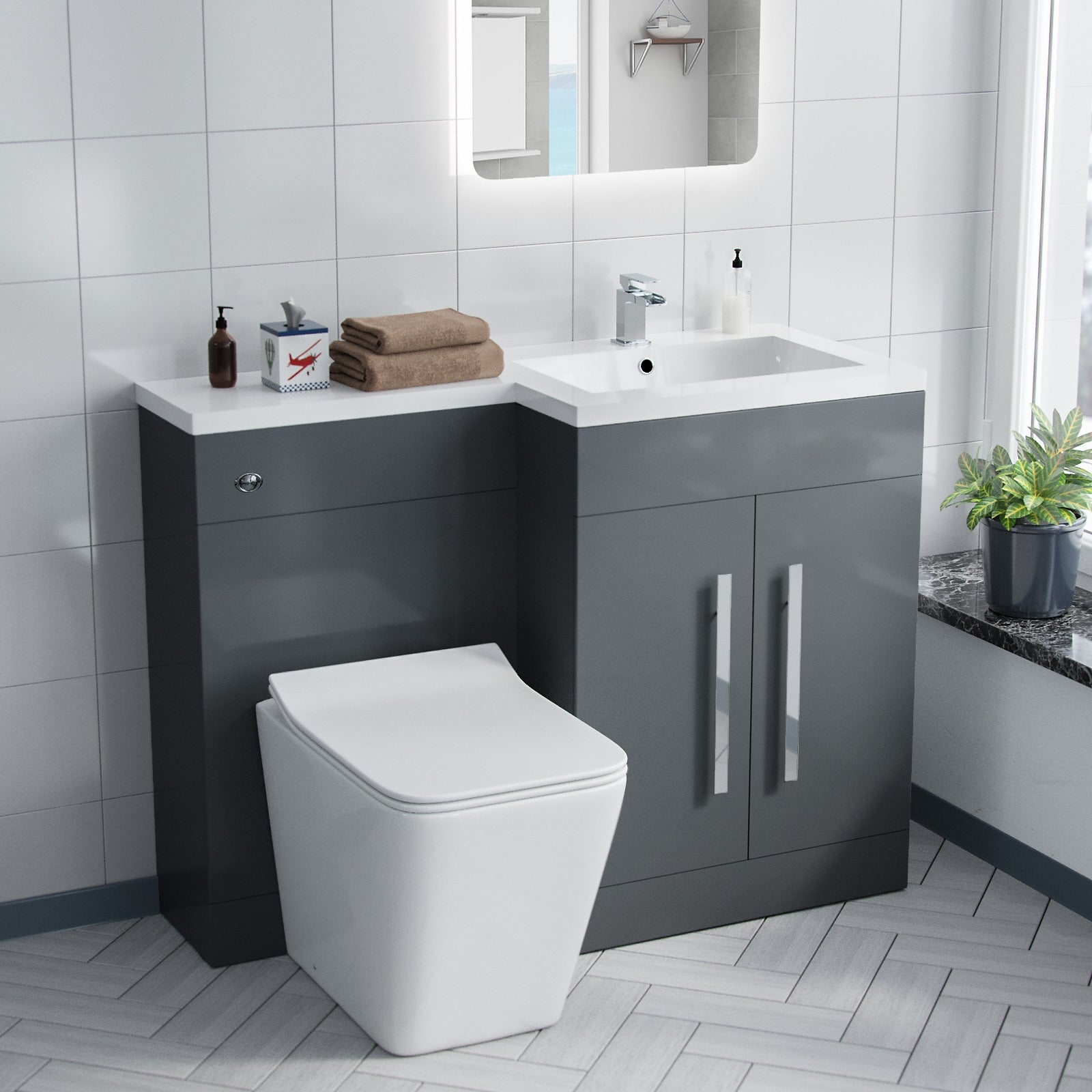 Aric RH 1100mm Vanity Basin Unit, WC Unit & Elora Back To Wall Toilet