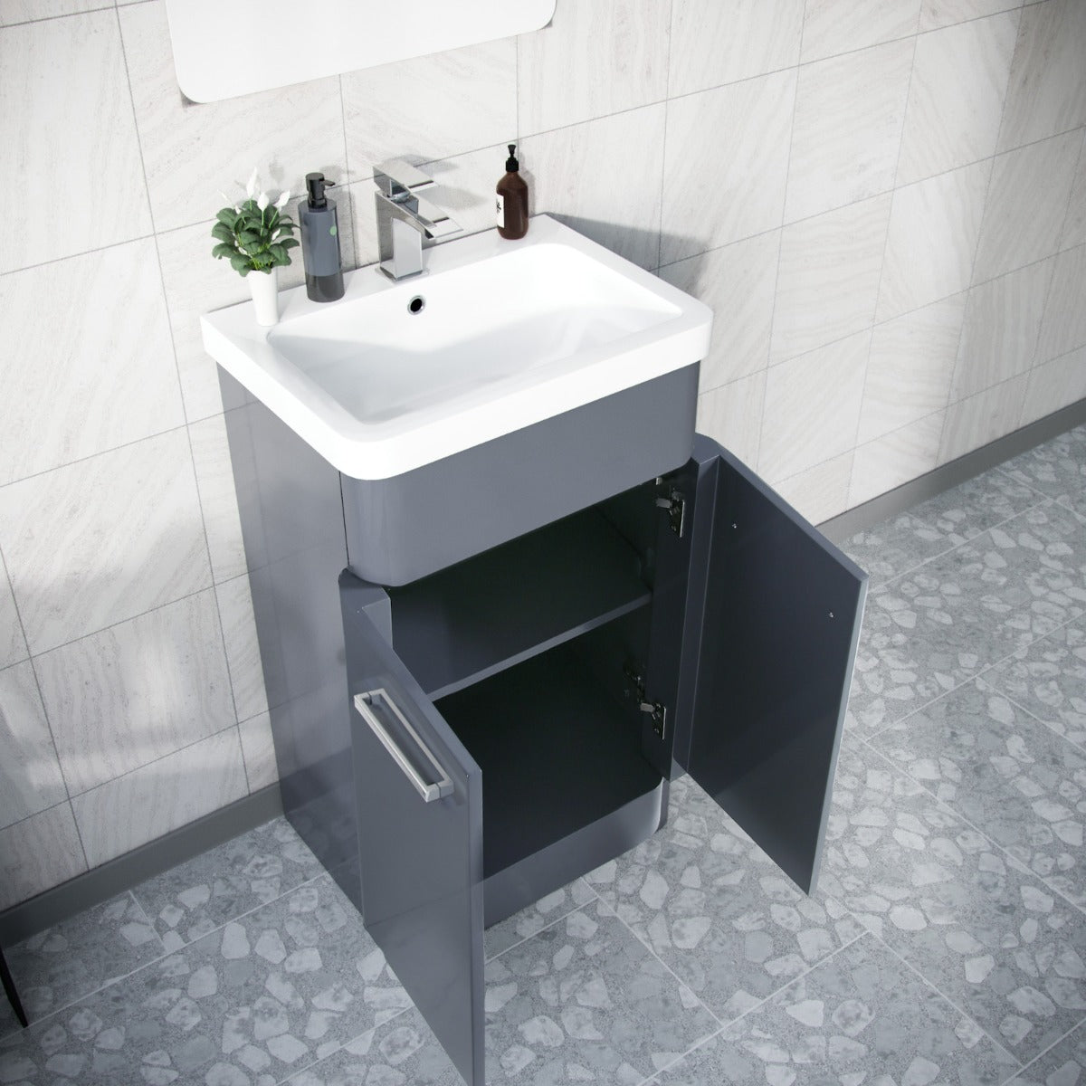 Afern 500mm Floorstanding Vanity Basin Unit & Rimless Close Coupled Toilet Steel Grey