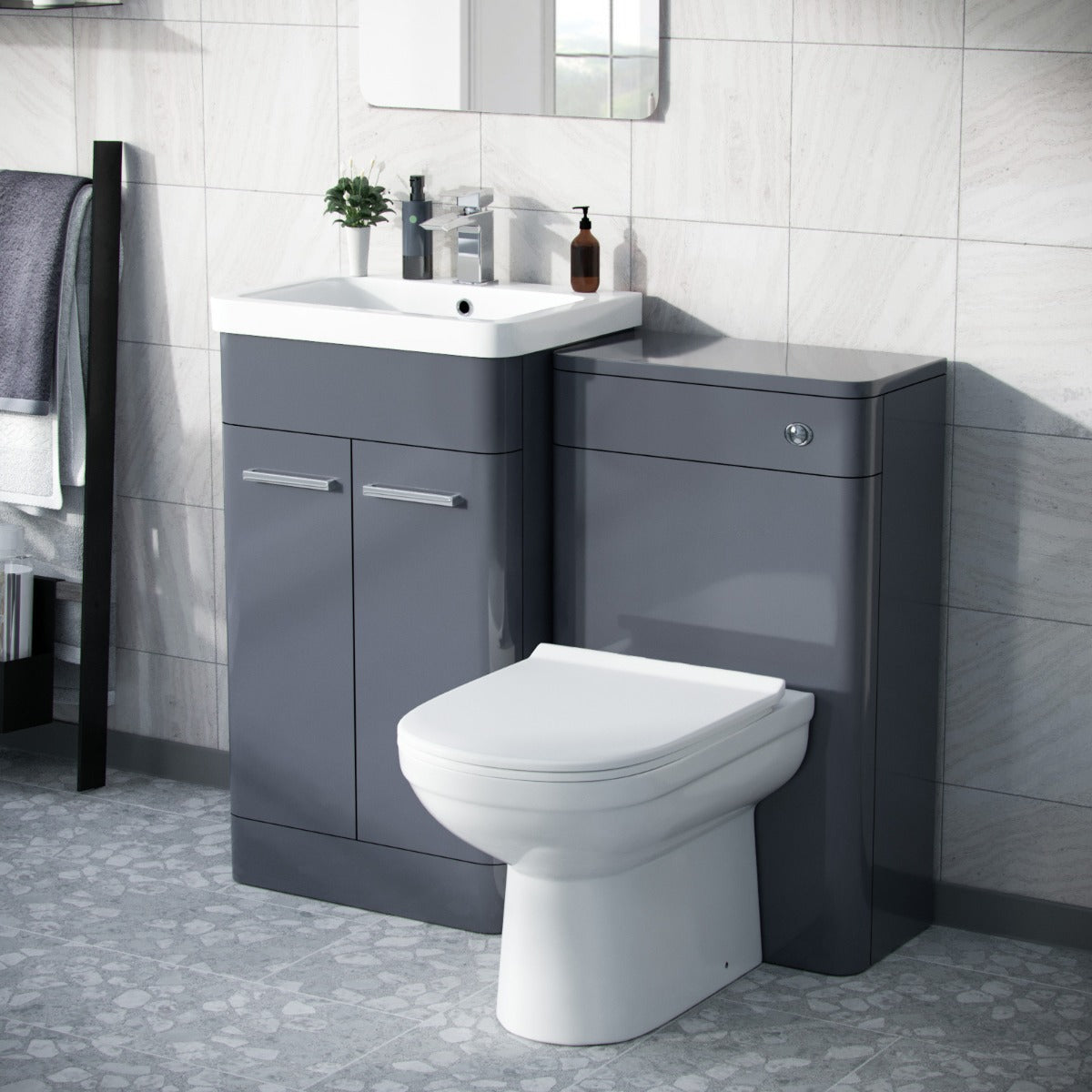 Afern 500mm Vanity Basin Unit, WC Unit & Elso Back to Wall Toilet Stee