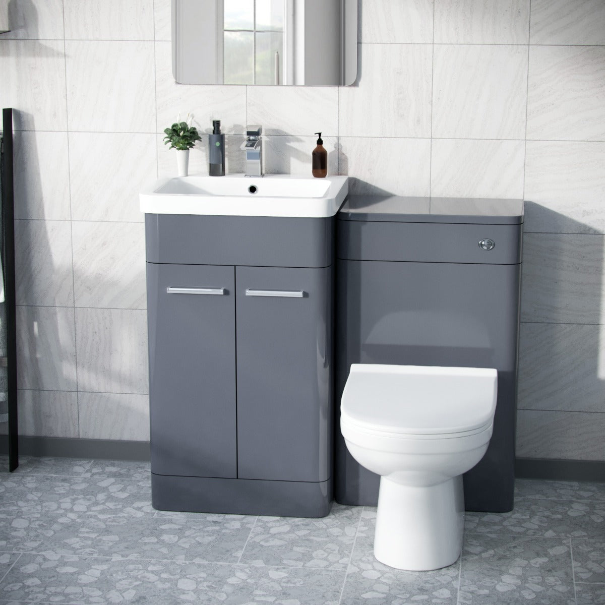 Afern 500mm Vanity Basin Unit, WC Unit & Elso Back to Wall Toilet Steel Grey