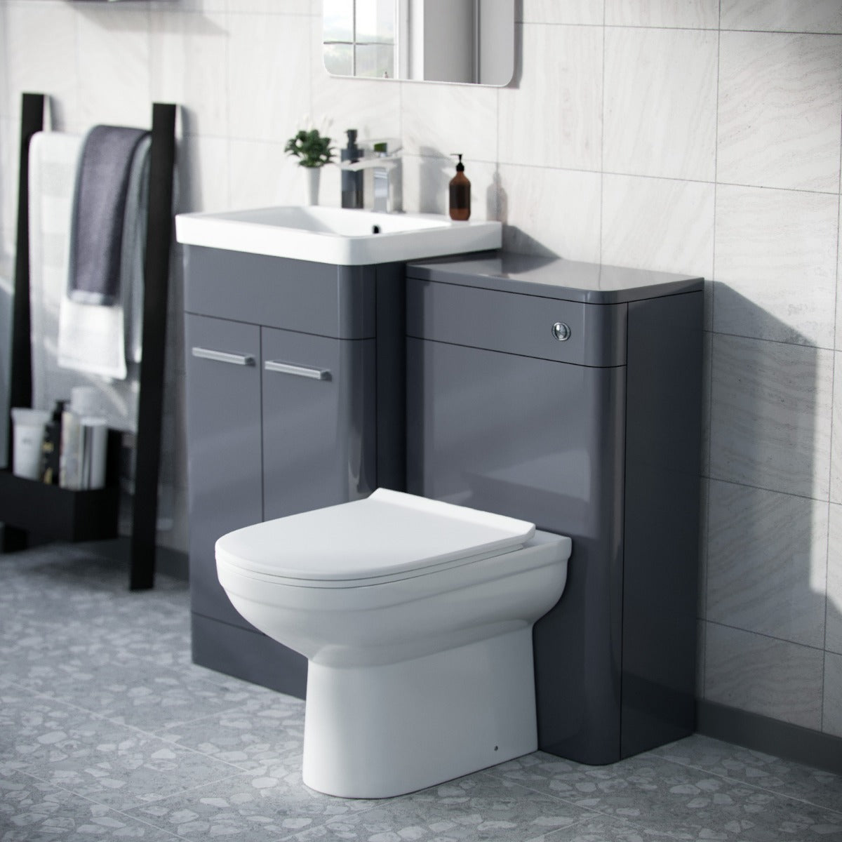 Afern 500mm Vanity Basin Unit, WC Unit & Elso Back to Wall Toilet Steel Grey