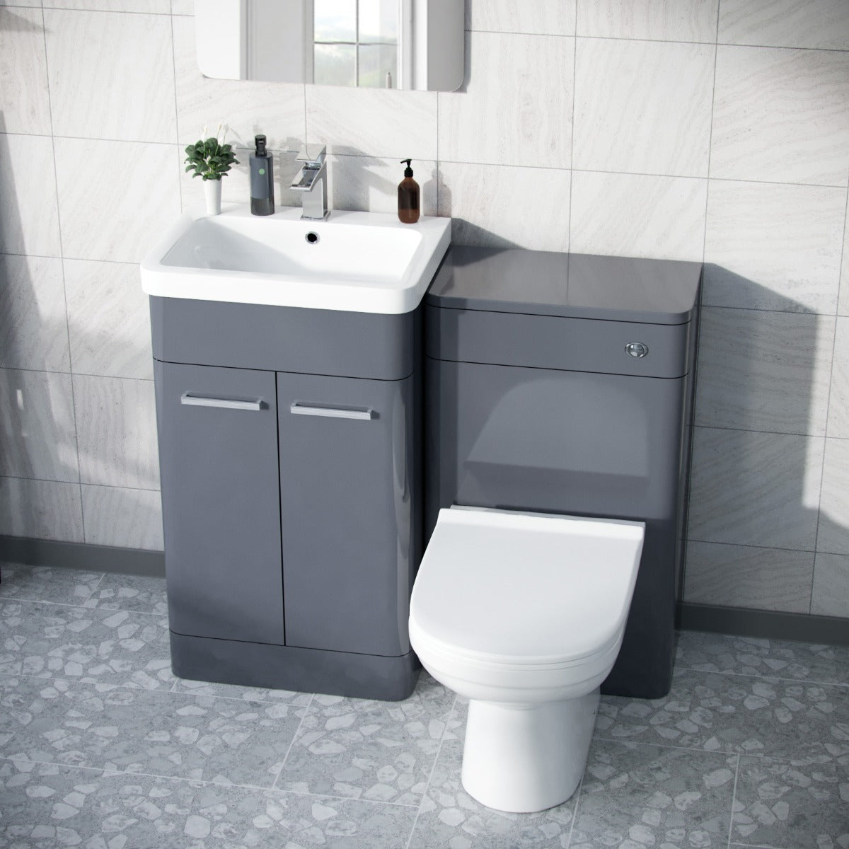 Afern 500mm Vanity Basin Unit, WC Unit & Elso Back to Wall Toilet Steel Grey