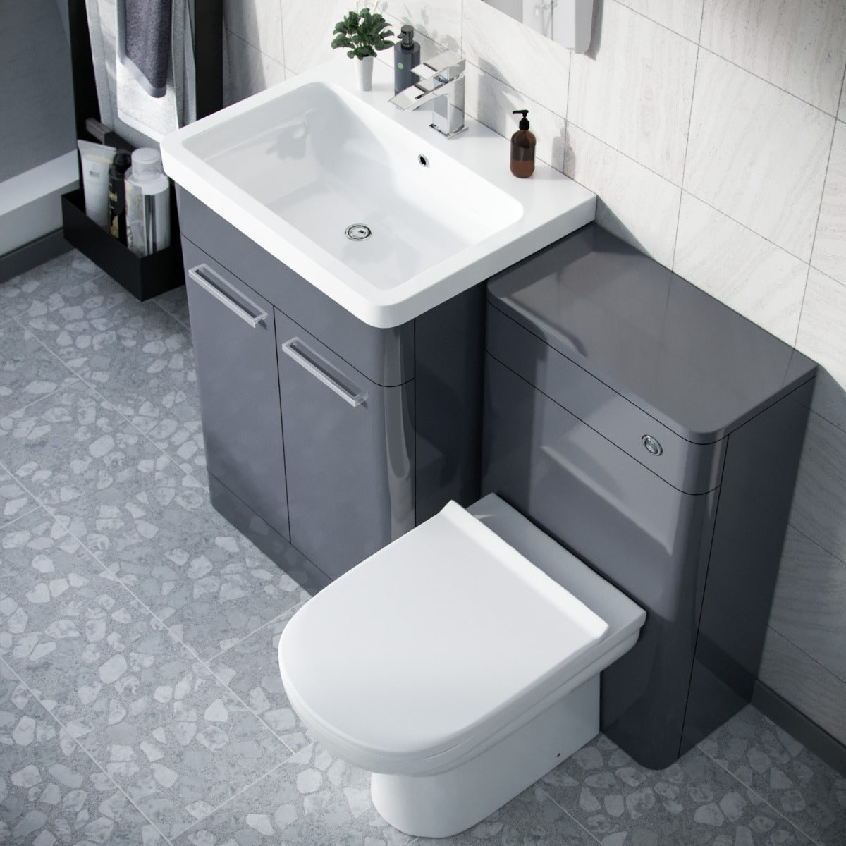 Afern 1100mm Freestanding Basin Vanity Unit, WC Unit & BTW Toilet Steel Grey