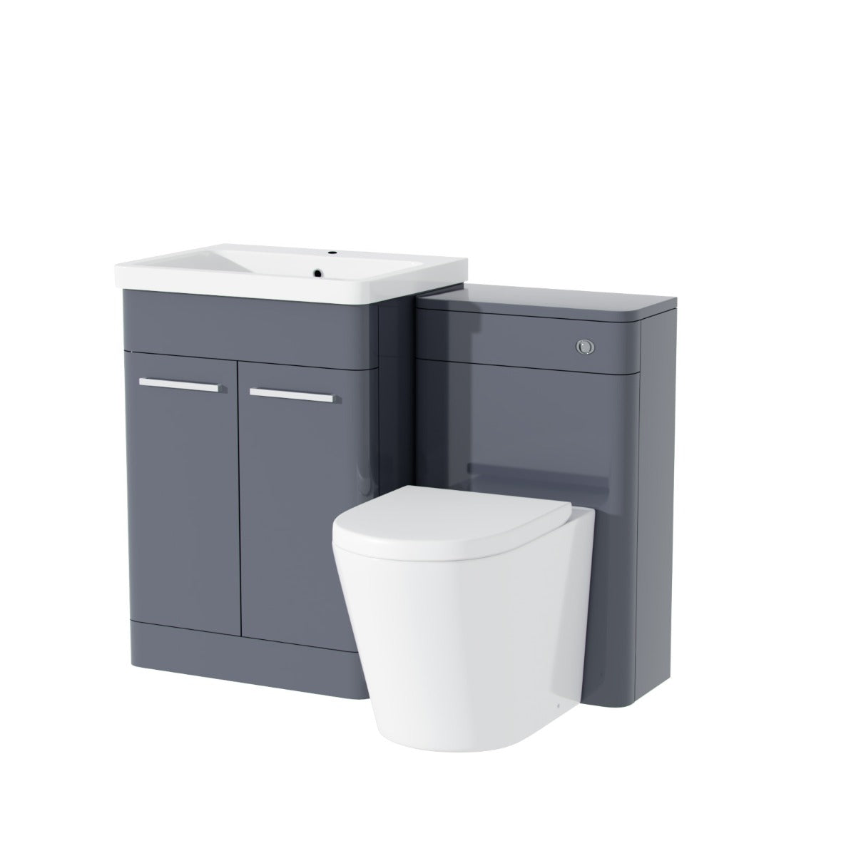 Afern 600mm Vanity Basin Unit, WC Unit & Round Back to Wall Toilet Steel Grey