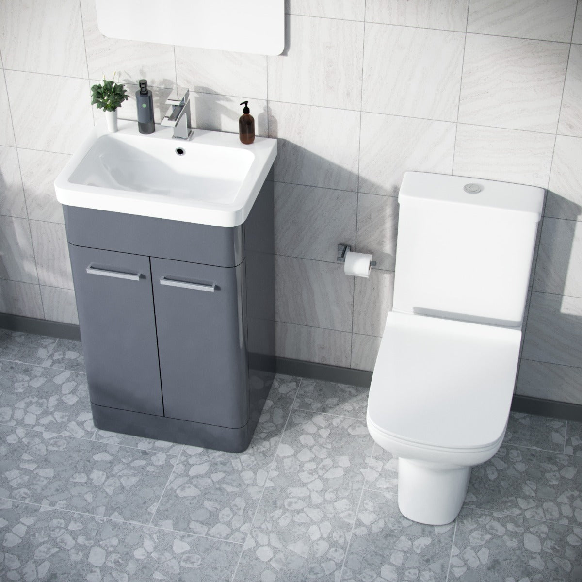 Afern 500mm Floorstanding Vanity Basin Unit & Rimless Close Coupled Toilet Steel Grey