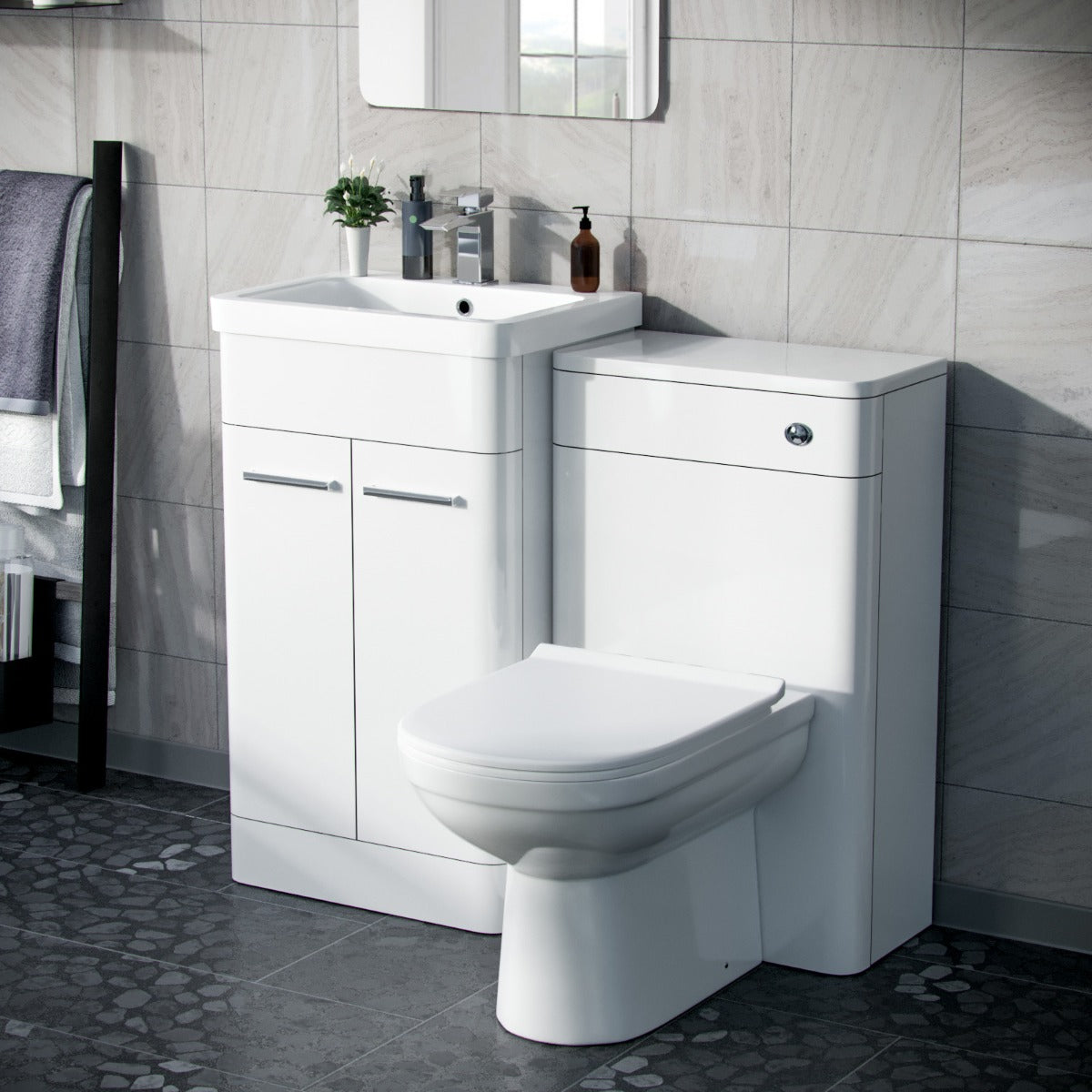 Afern 500mm Vanity Basin Unit, WC Unit & Elso Back to Wall Toilet White