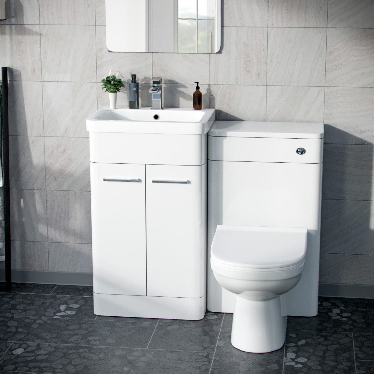 Afern 500mm Vanity Basin Unit, WC Unit & Elso Back to Wall Toilet White