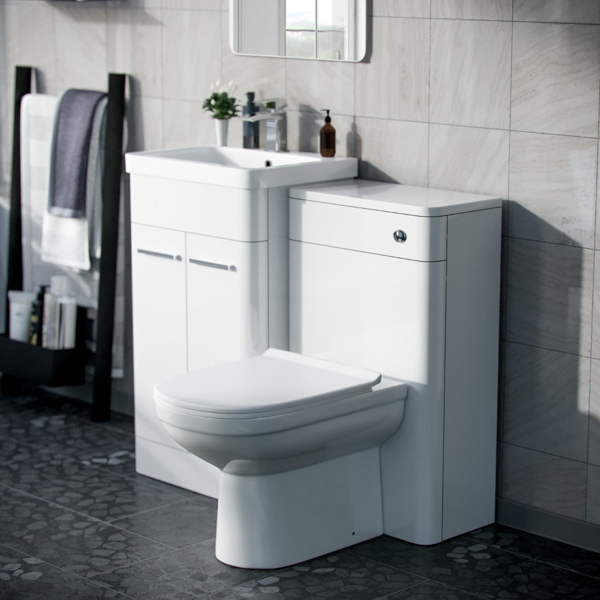 Afern 500mm Vanity Basin Unit, WC Unit & Elso Back to Wall Toilet White