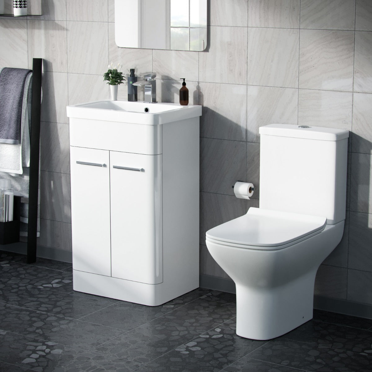 Afern 500mm Floorstanding Vanity Basin Unit & Rimless Close Coupled Toilet White