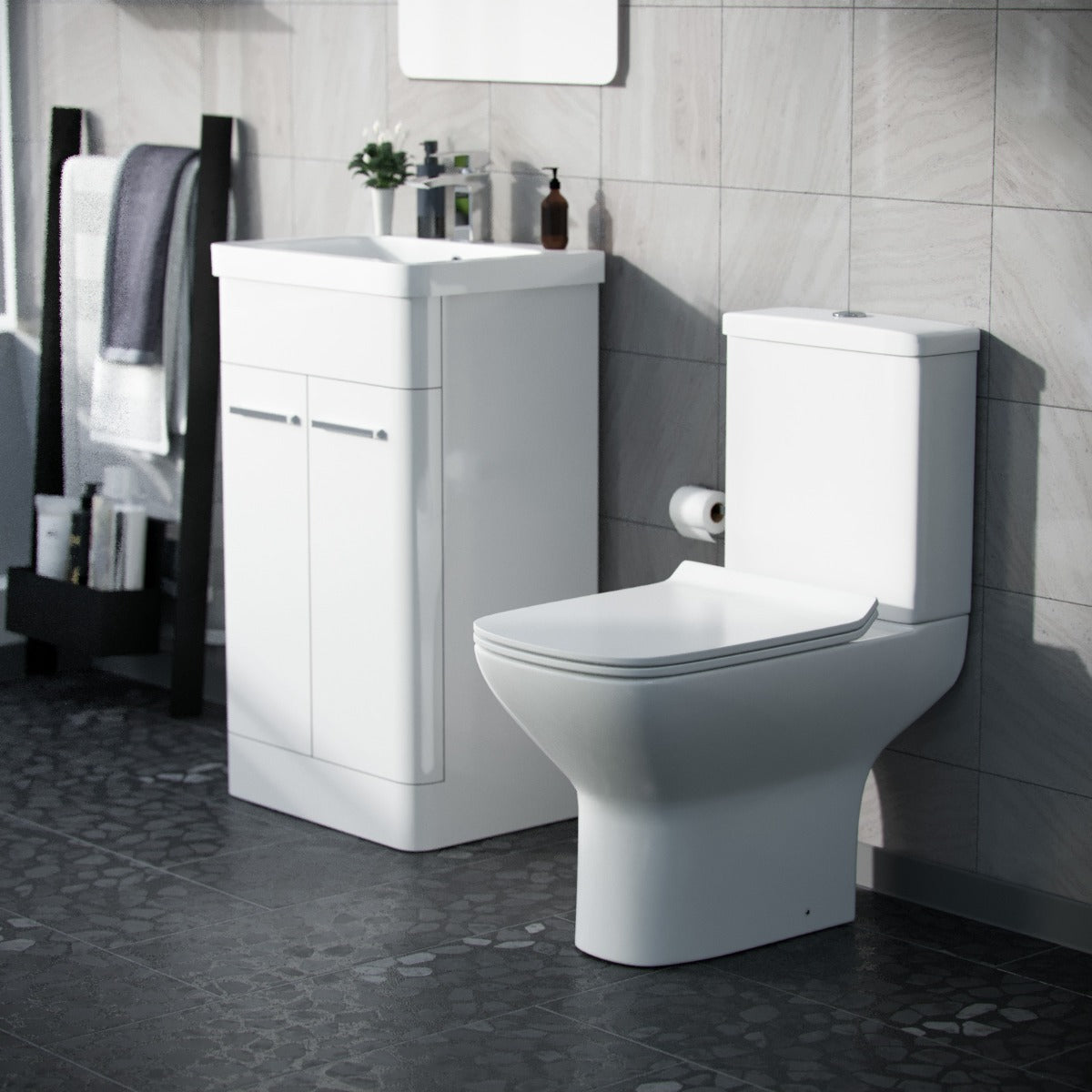 Afern 500mm Floorstanding Vanity Basin Unit & Rimless Close Coupled Toilet White