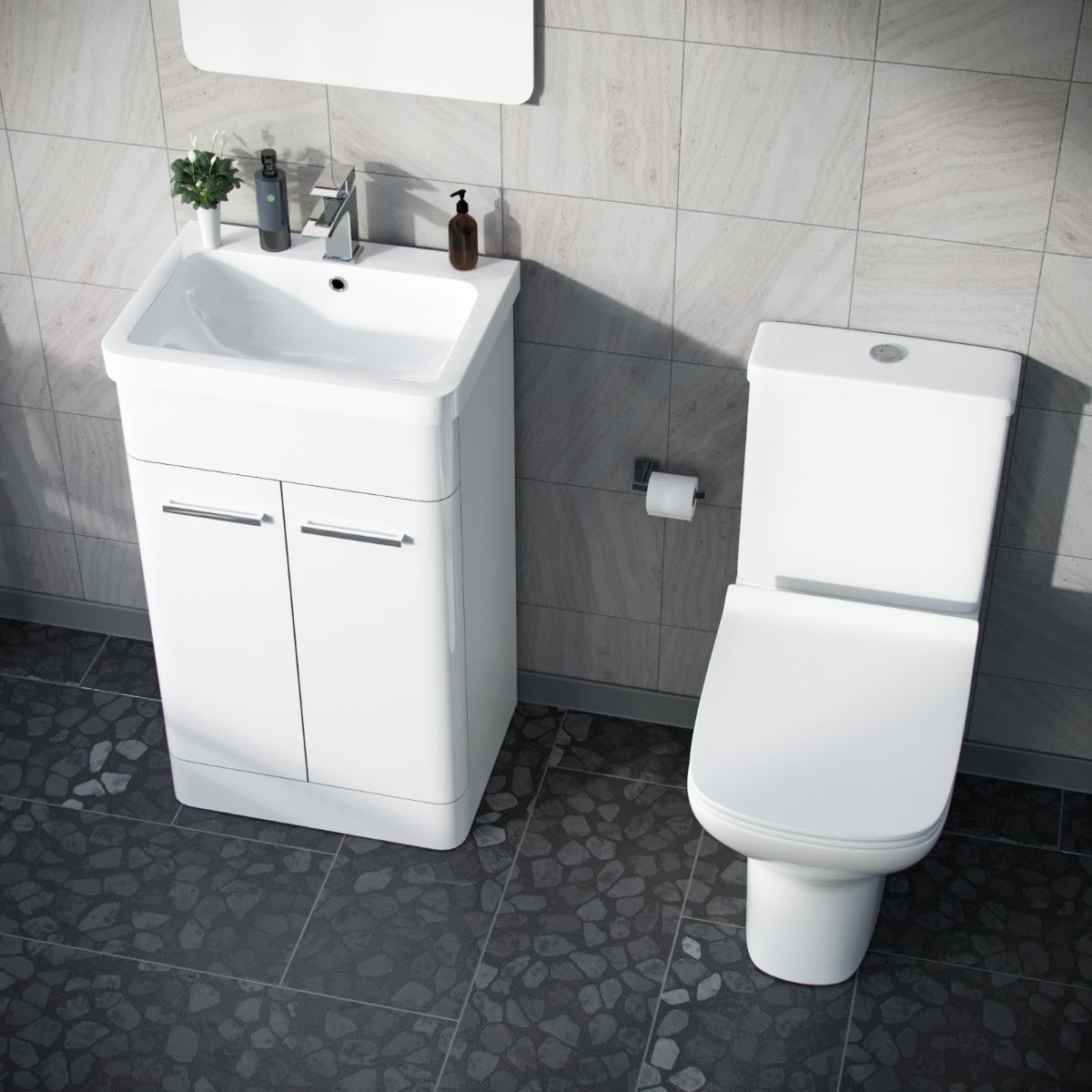 Afern 500mm Floorstanding Vanity Basin Unit & Rimless Close Coupled Toilet White