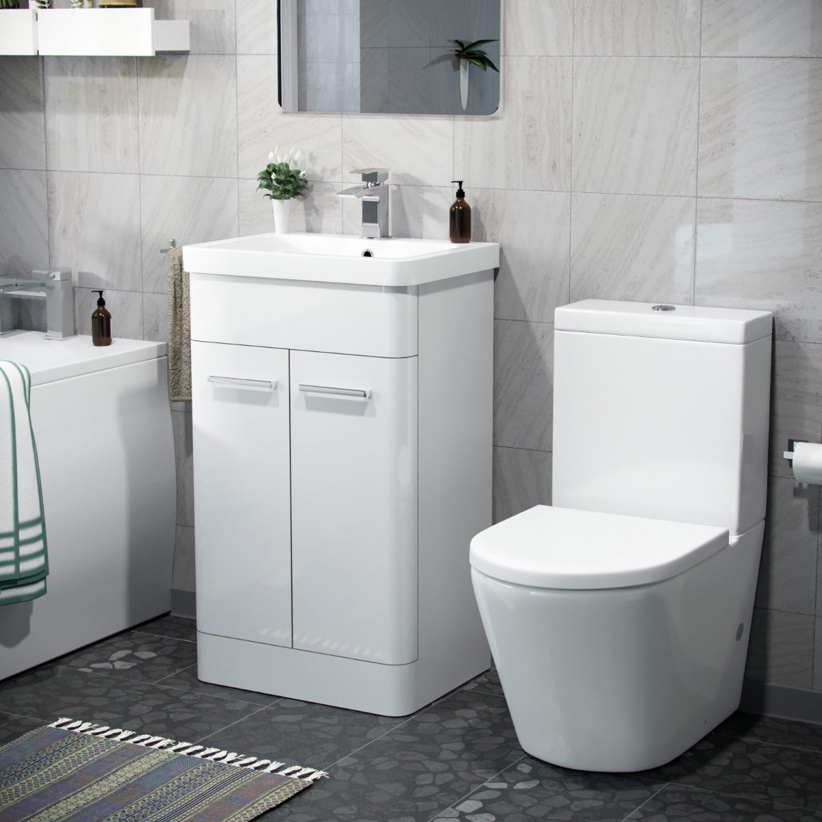 Afern 500mm Basin Vanity Unit & Close Coupled Toilet White