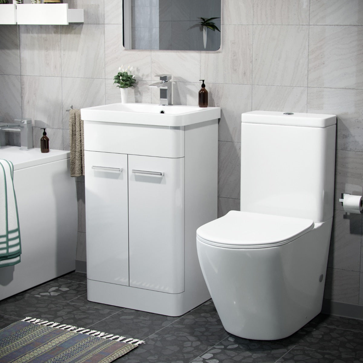Afern 500mm Freestanding Vanity Unit and Close Coupled Rimless Toilet White
