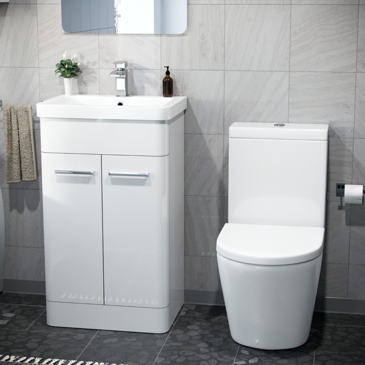 Afern 500mm Basin Vanity Unit & Close Coupled Toilet White
