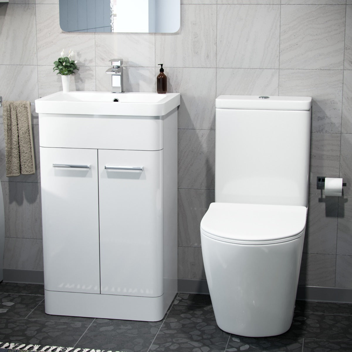 Afern 500mm Freestanding Vanity Unit and Close Coupled Rimless Toilet White