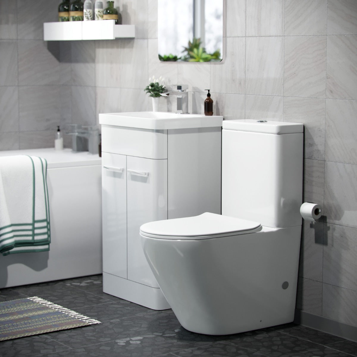 Afern 500mm Freestanding Vanity Unit and Close Coupled Rimless Toilet White