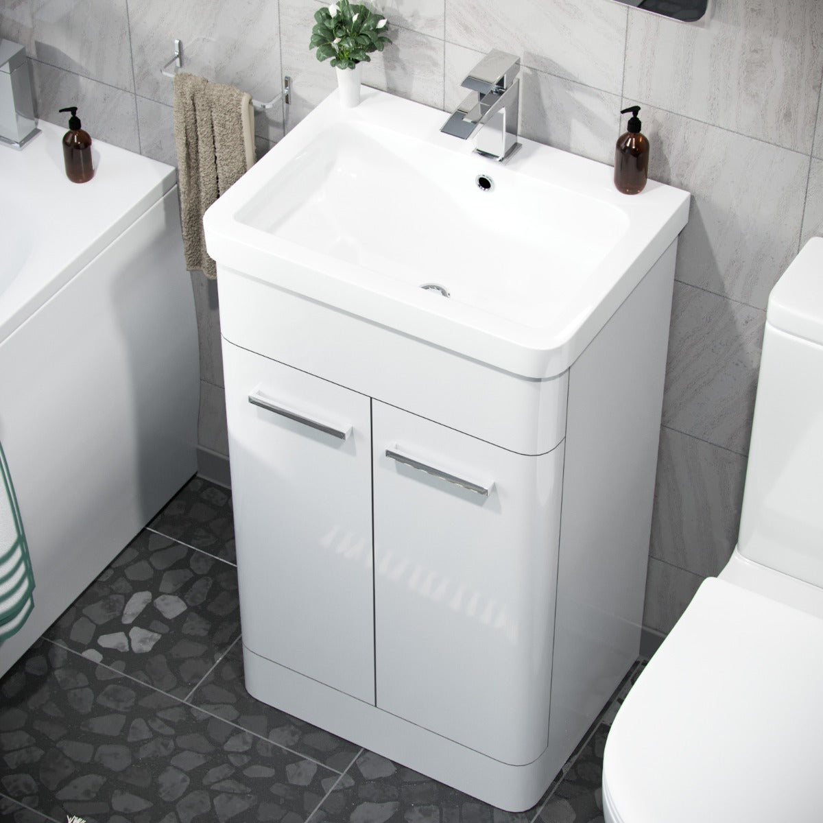 Afern 500mm Freestanding Vanity Unit and Close Coupled Rimless Toilet White