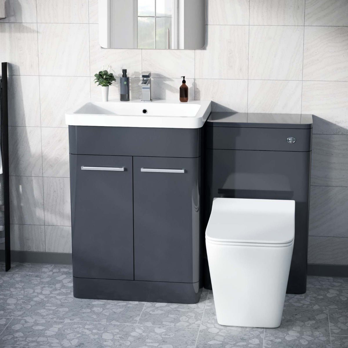 Afern 600mm Vanity Basin with Unit WC Unit & Back to Wall Toilet Pan Anthracite