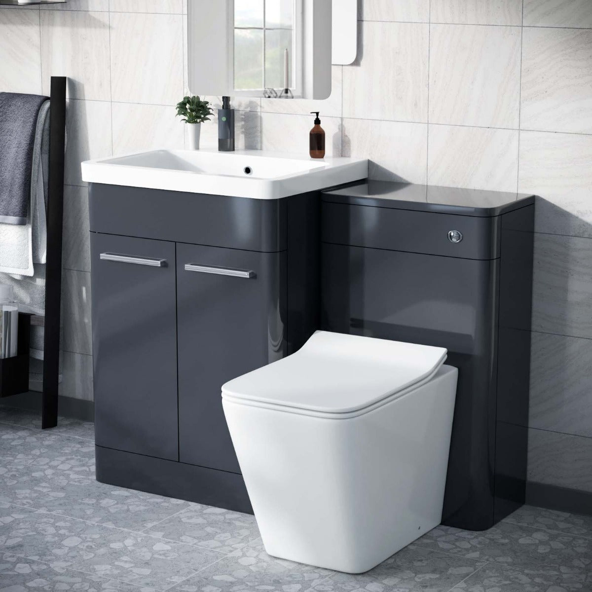 Afern 600mm Vanity Basin with Unit WC Unit & Back to Wall Toilet Pan Anthracite