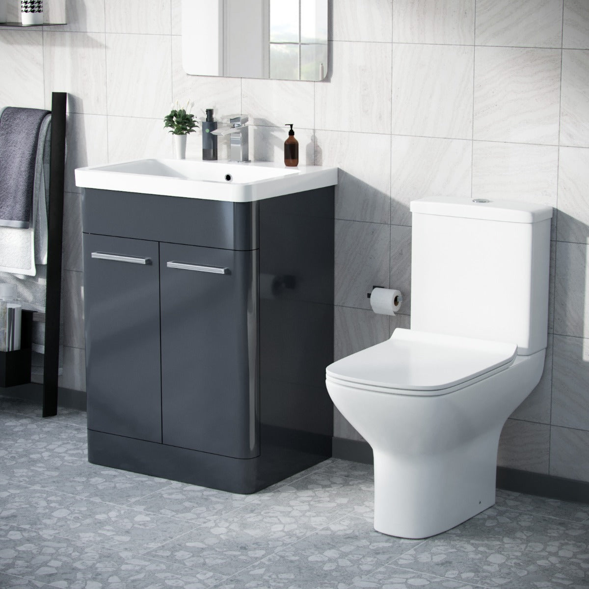 Afern 600mm Floorstanding Vanity Basin Unit & Rimless Close Coupled To