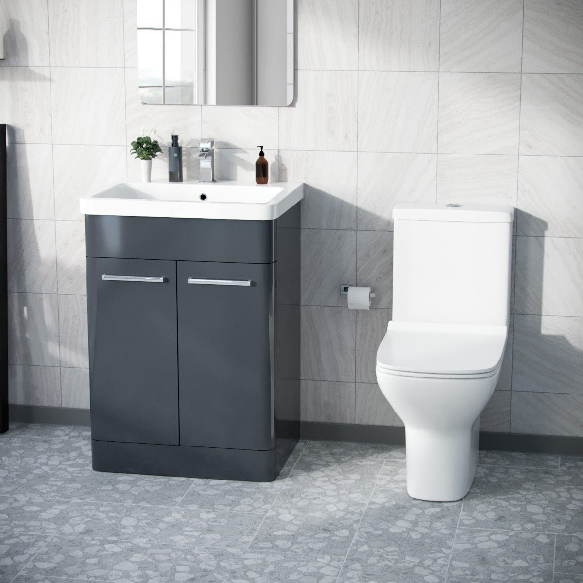 Afern 600mm Floorstanding Vanity Basin Unit & Rimless Close Coupled Toilet Anthracite