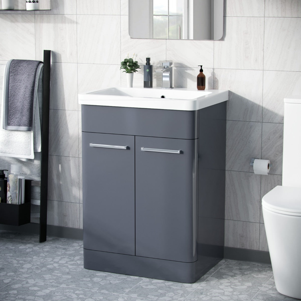 Afern 600mm Vanity Unit Cabinet and Wash Basin Steel Grey