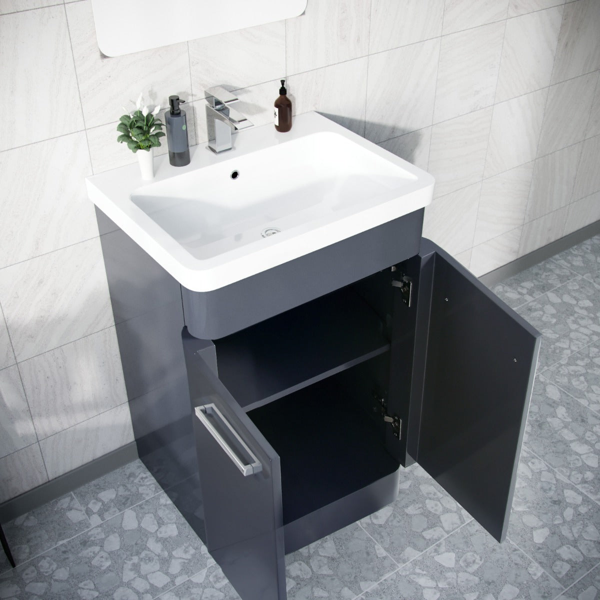 Afern  600mm Vanity Basin Unit, WC Unit & Elso Back to Wall Toilet Anthracite