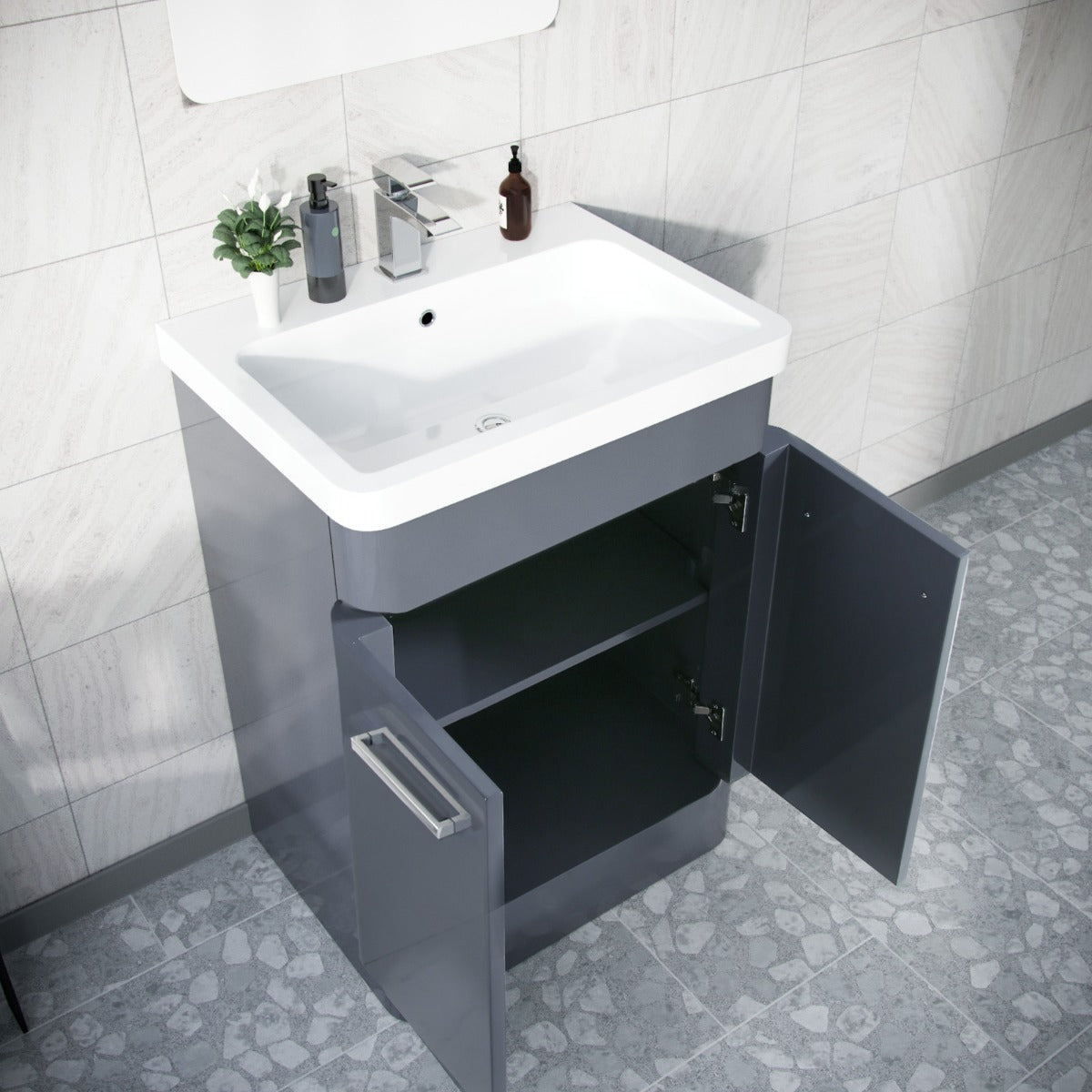 Afern 600mm Floorstanding Vanity Basin Unit & Rimless Close Coupled Toilet Steel Grey