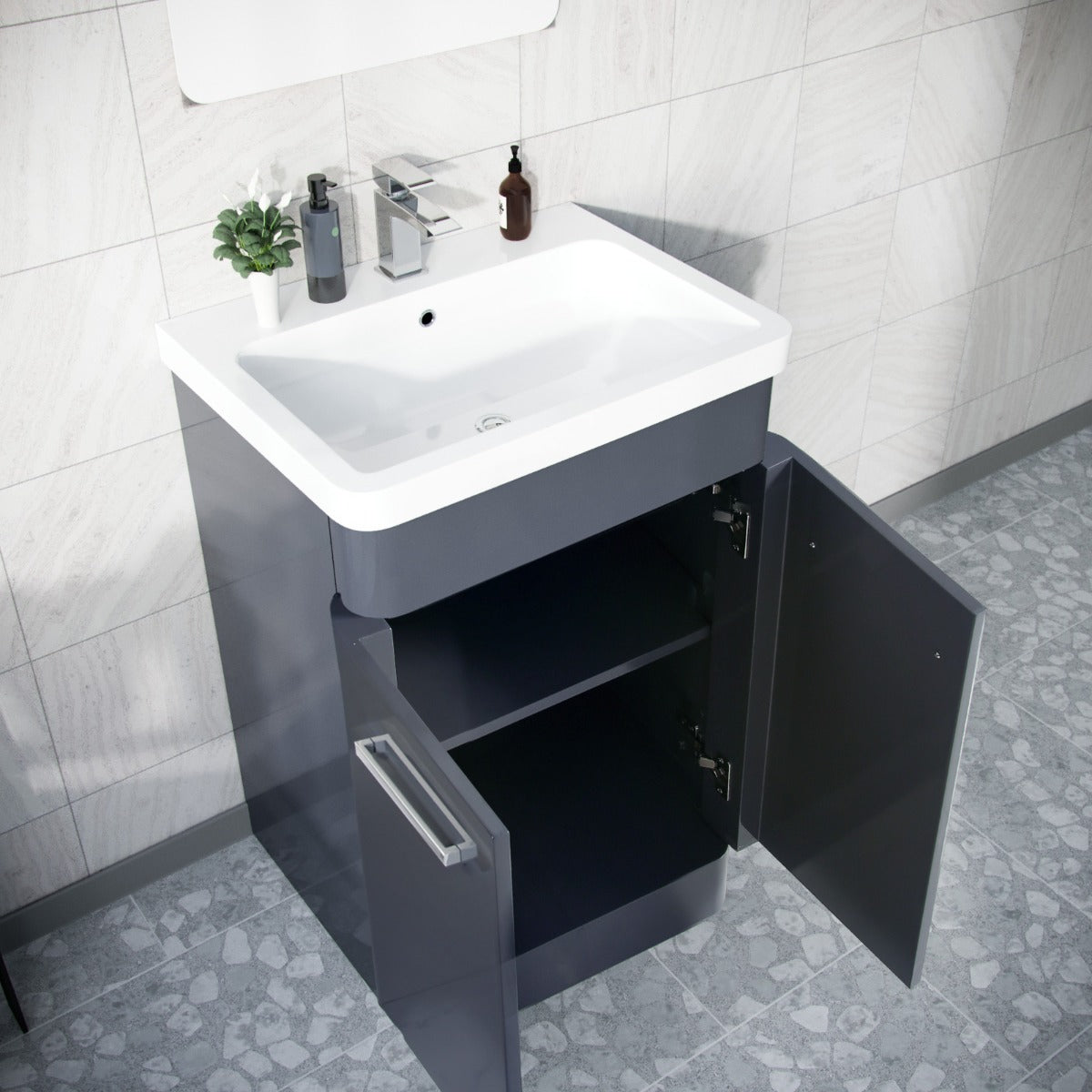 Afern 600mm Floorstanding Vanity Basin Unit & Rimless Close Coupled Toilet Anthracite