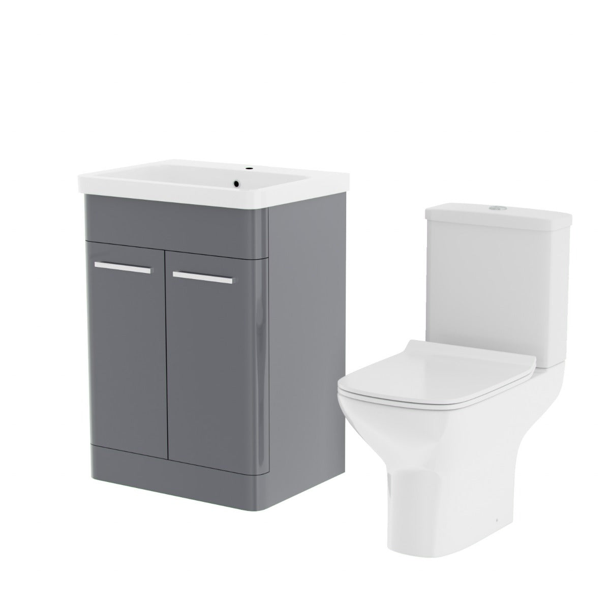 Afern 600mm Floorstanding Vanity Basin Unit & Rimless Close Coupled Toilet Steel Grey