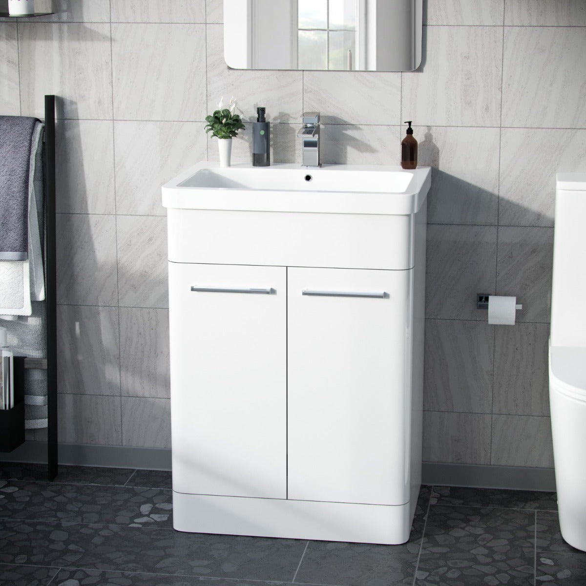Afern 600mm Vanity Unit Cabinet and Wash Basin White