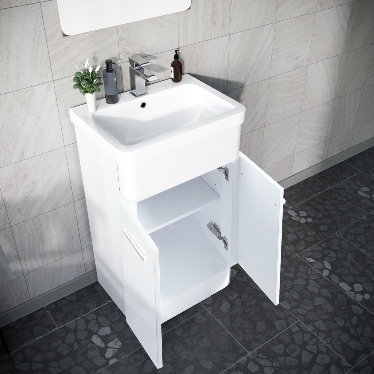 Afern 500mm Floorstanding Vanity Basin Unit & Rimless Close Coupled Toilet White