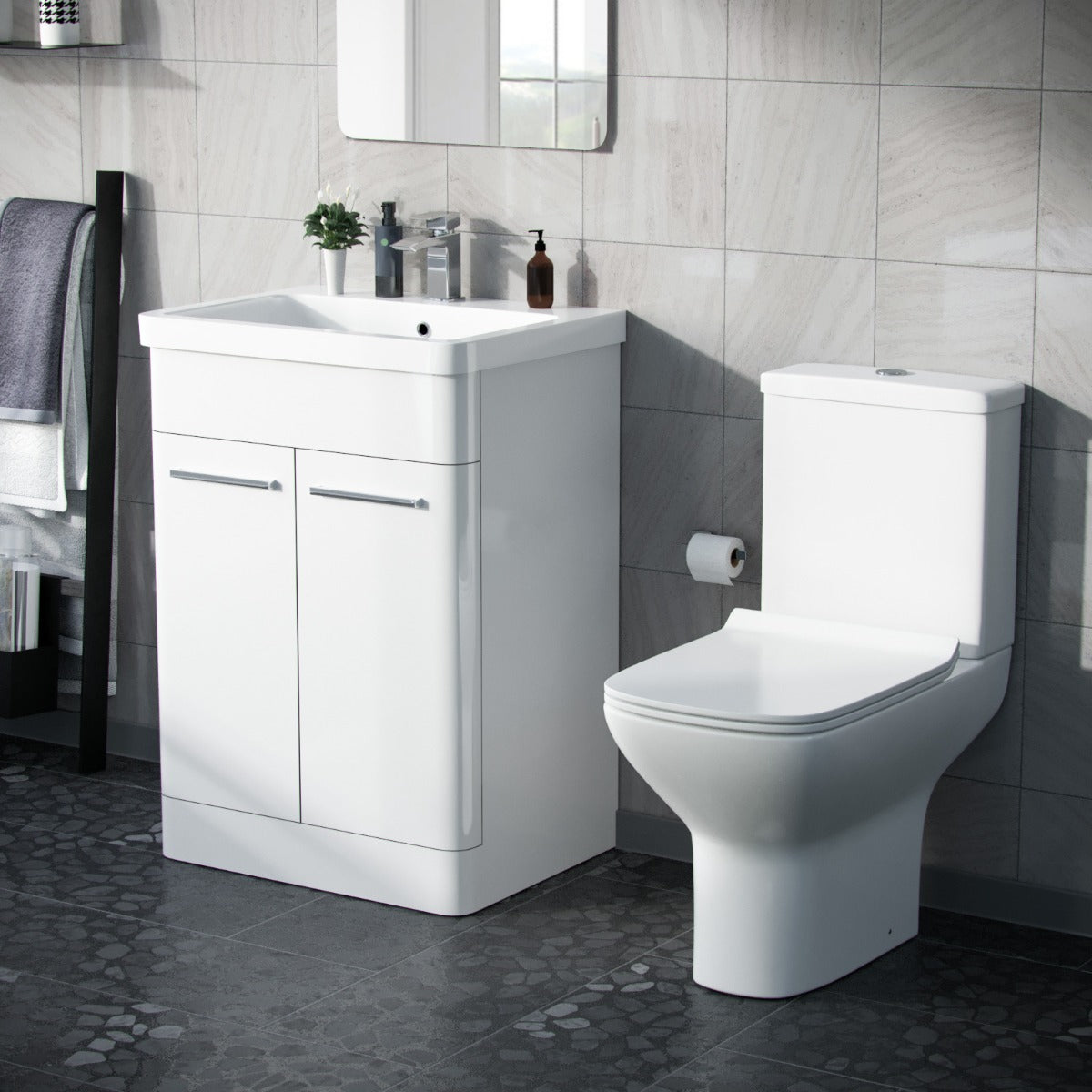 Afern 600mm Floorstanding Vanity Basin Unit & Rimless Close Coupled To