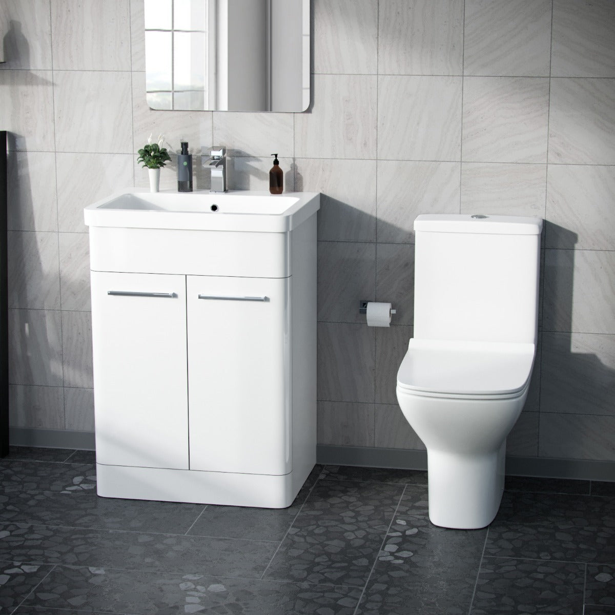 Afern 600mm Floorstanding Vanity Basin Unit & Rimless Close Coupled Toilet White