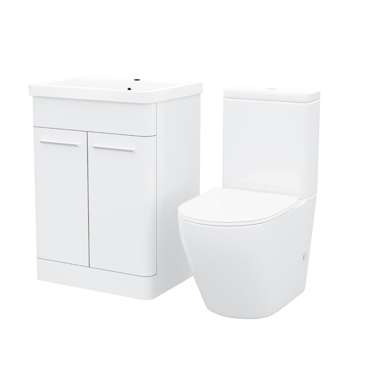 Afern 600mm Freestanding Vanity Unit, Curved Rimless Close Coupled Toilet White