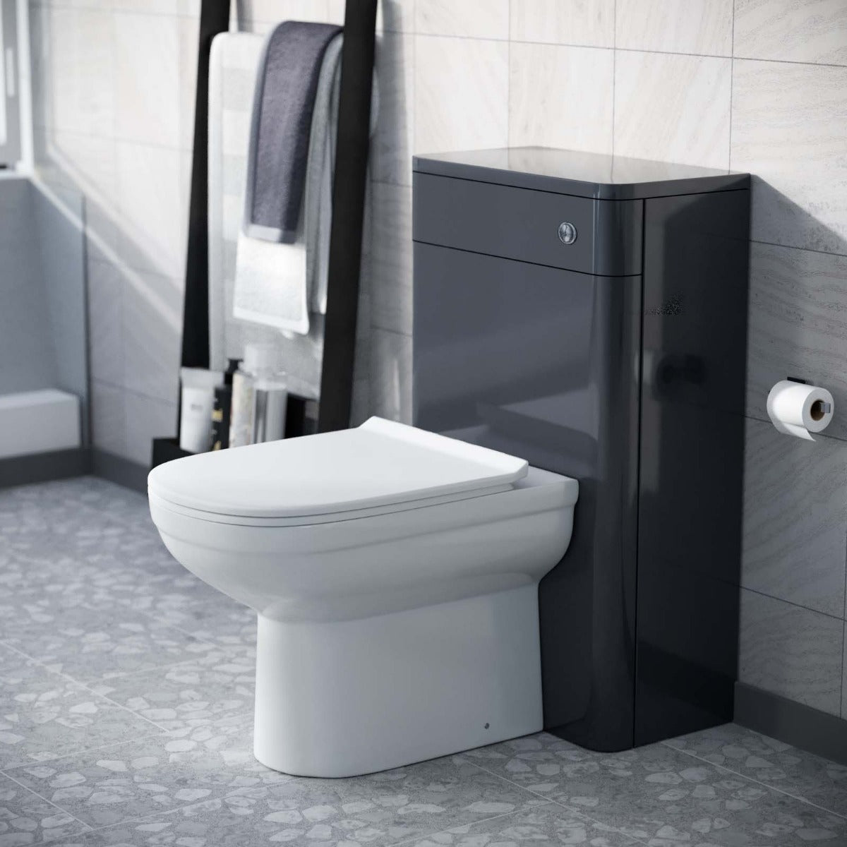 Afern Modern 500mm Back To Wall WC Toilet Unit Gloss Grey