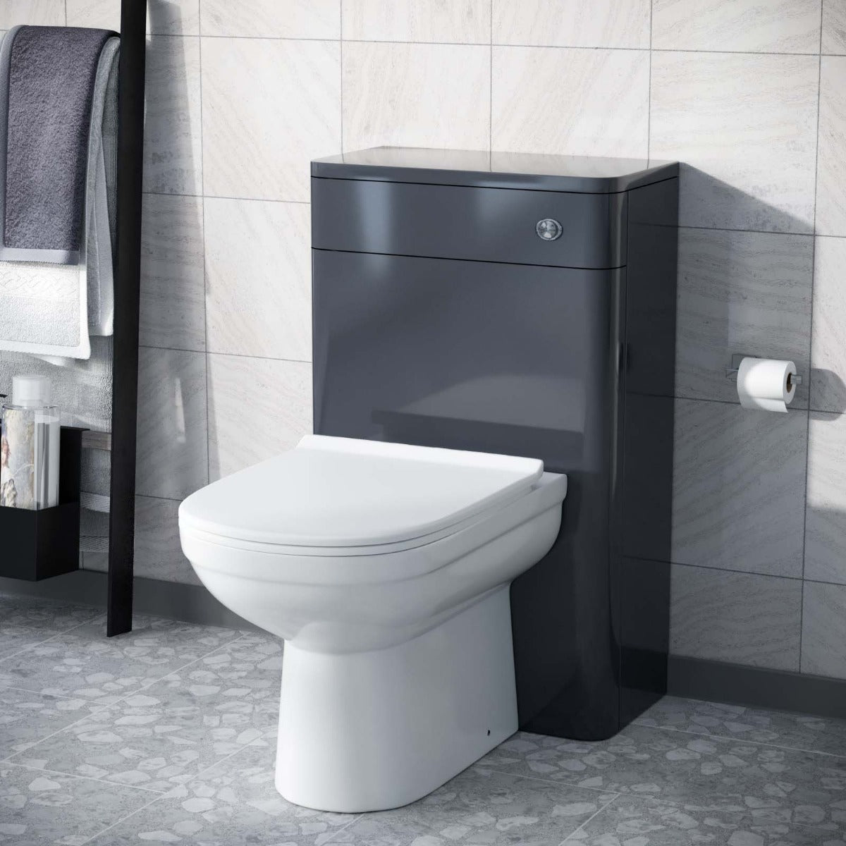 Afern Modern 500mm Back To Wall WC Toilet Unit Gloss Grey