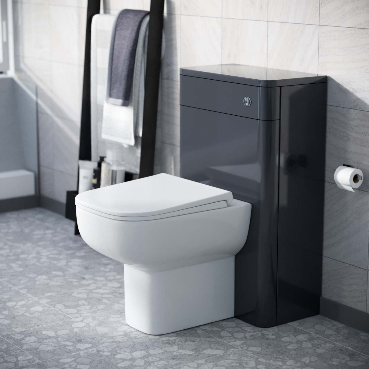 Afern Modern 500mm Back To Wall WC Toilet Unit Gloss Anthracite Space Saving