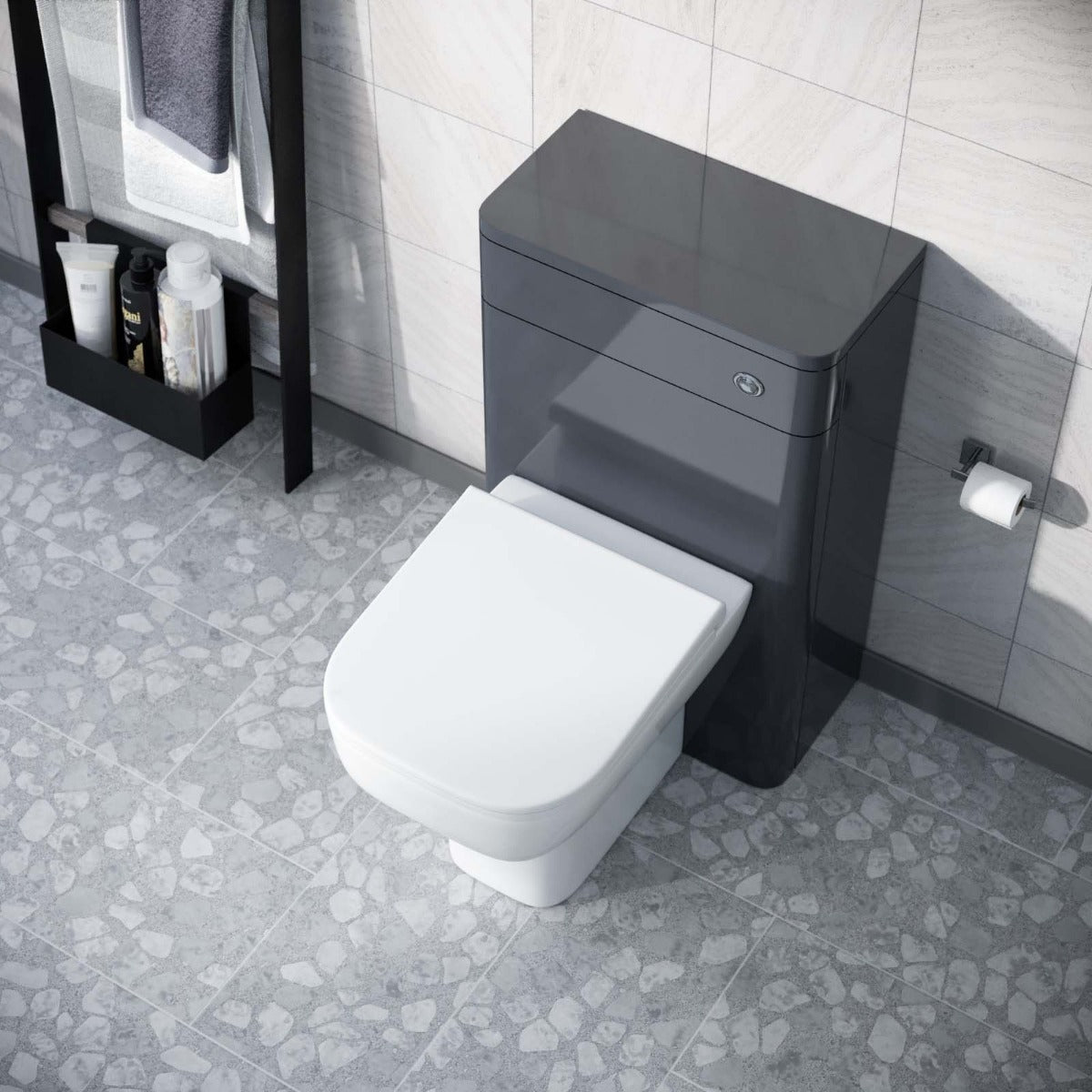 Afern Modern 500mm Back To Wall WC Toilet Unit Gloss Anthracite Space Saving