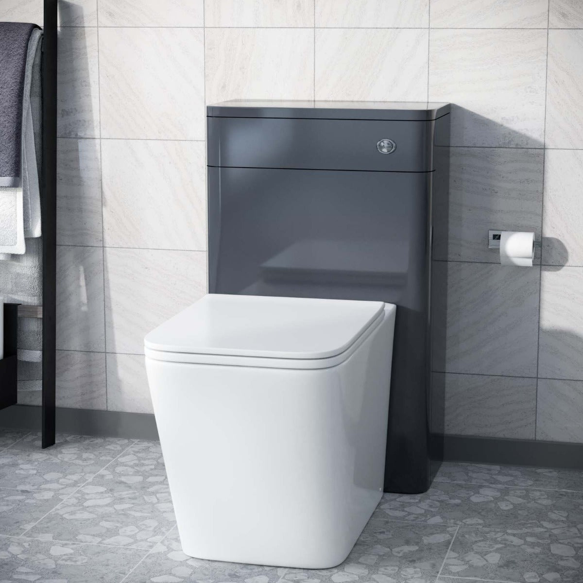 Afern Modern Grey 500mm Back To Wall WC Toilet Unit Rimless Space Saving