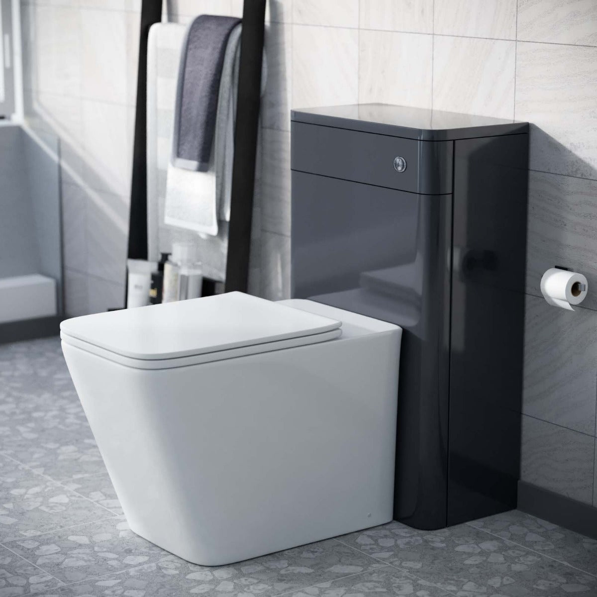 Afern Modern Grey 500mm Back To Wall WC Toilet Unit Rimless Space Saving