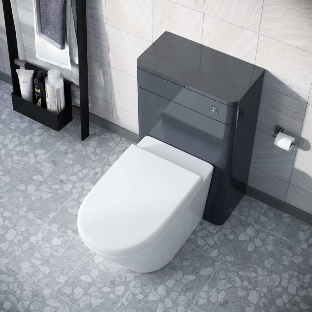 Afern Modern 500mm Grey  Back To Wall WC Unit & Rimless Toilet Pan Space Saving