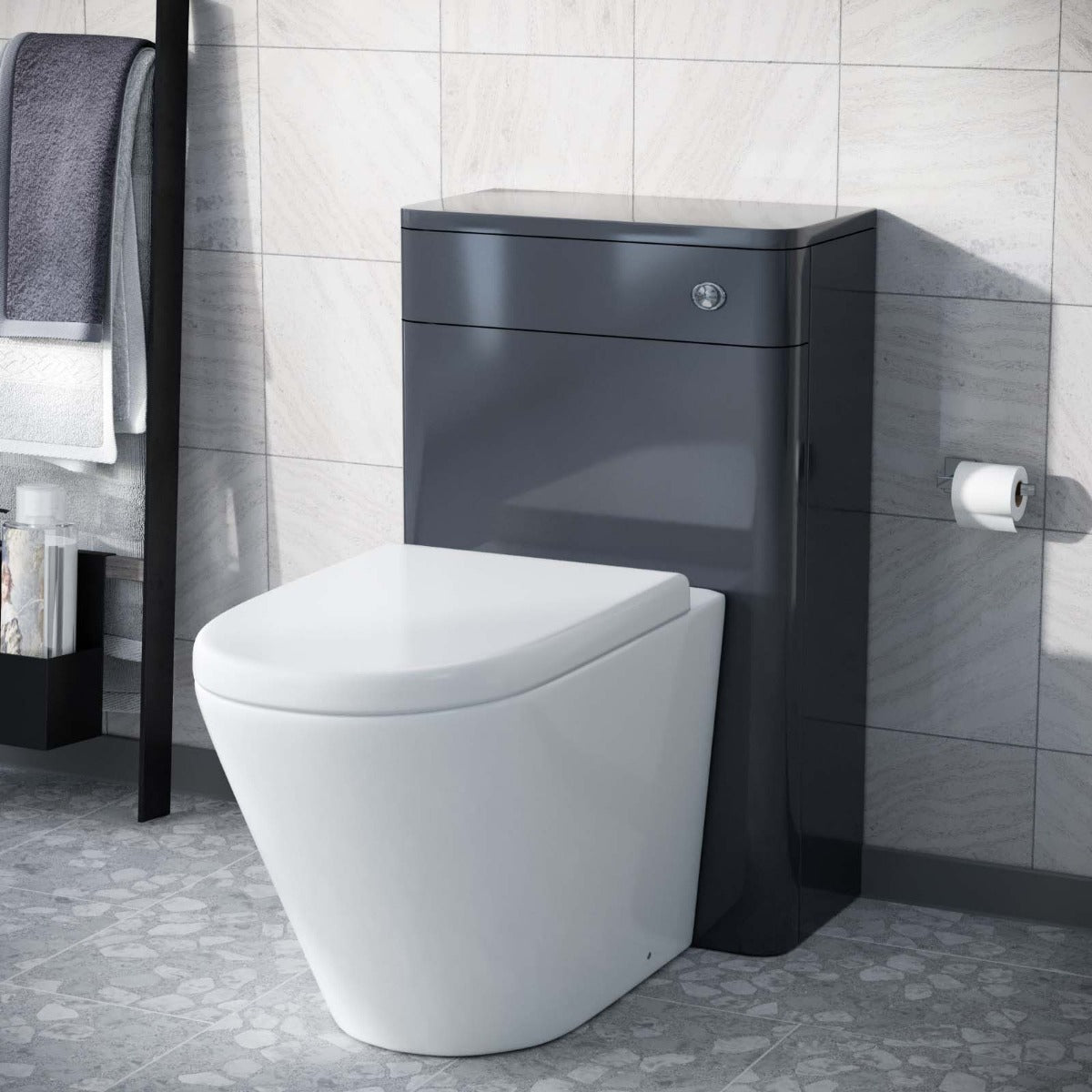 Afern Modern 500mm Grey  Back To Wall WC Unit & Rimless Toilet Pan Space Saving