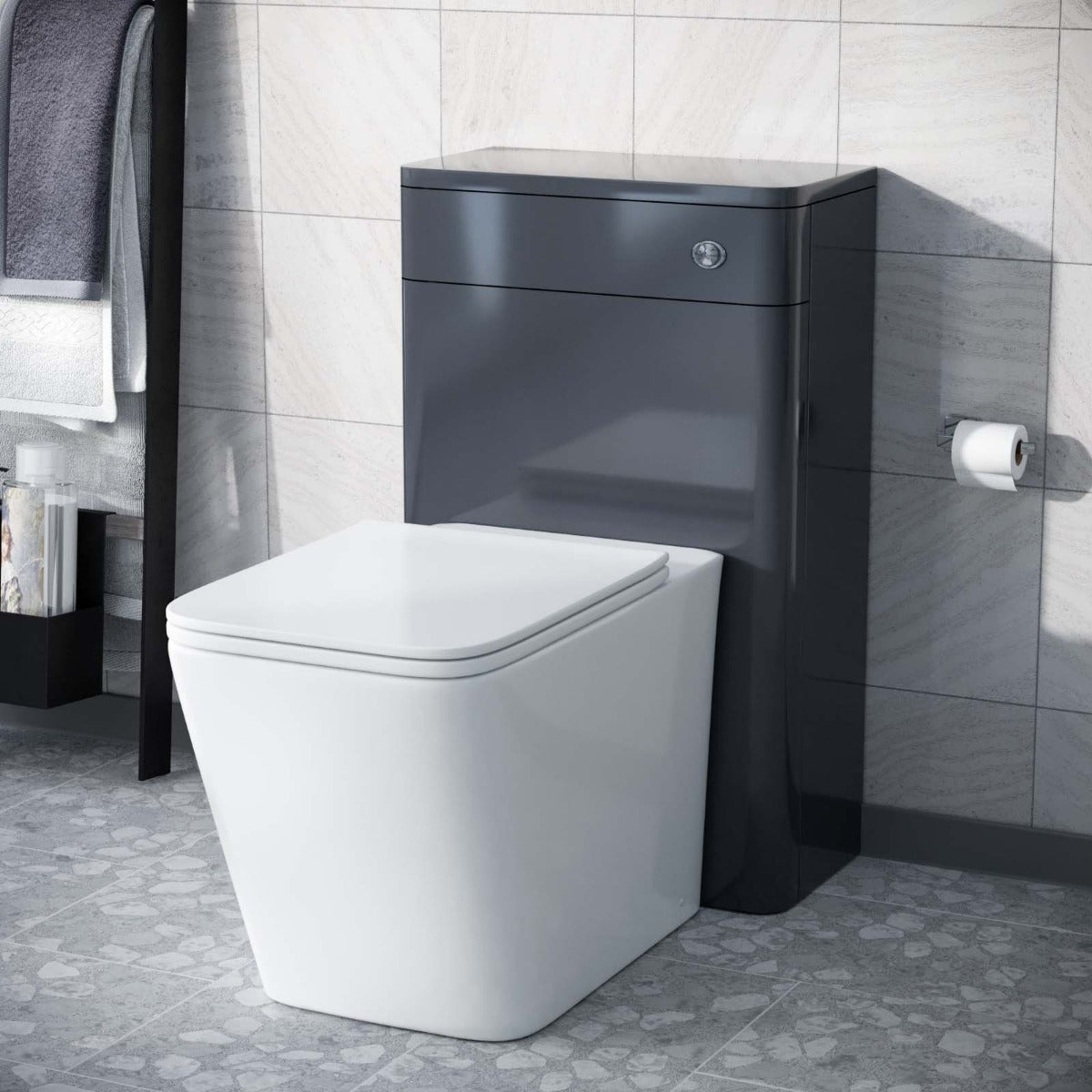 Afern Modern Grey 500mm Back To Wall WC Toilet Unit Rimless Space Saving